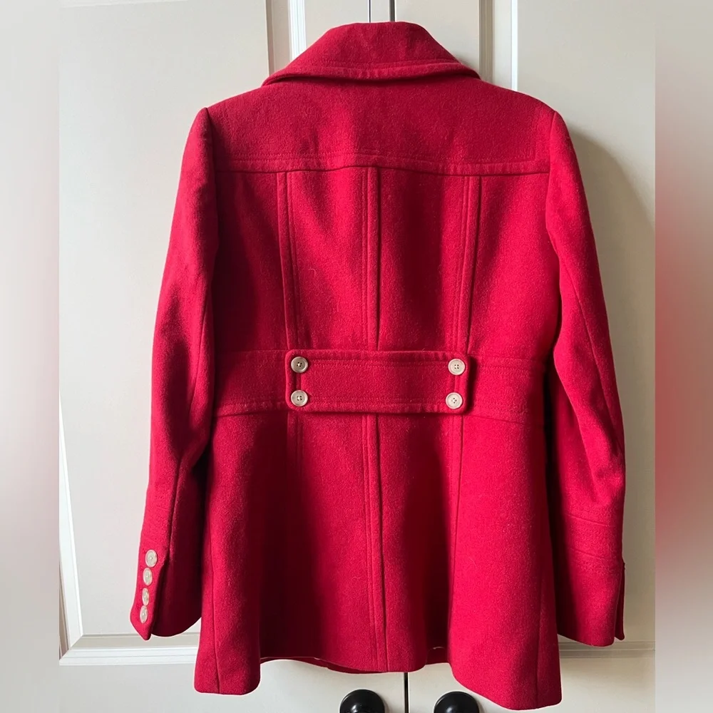 J.Crew Red 100% Wool Winter Pea Coat size 10 - Picture 2 of 8